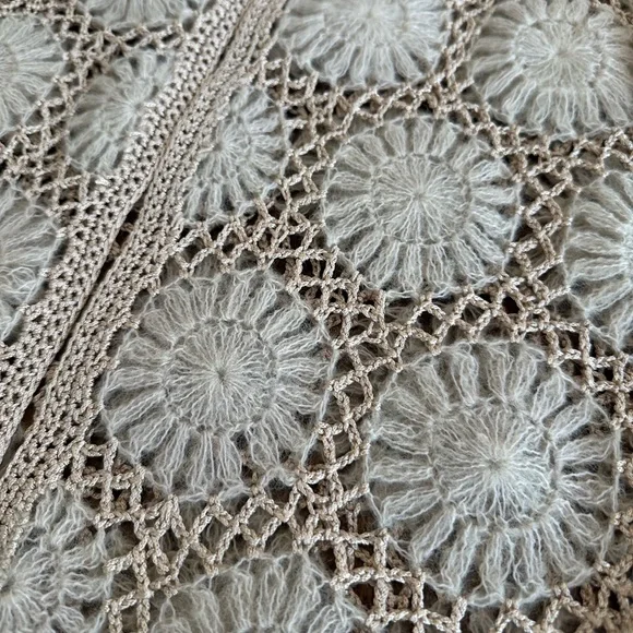 Friendly | Vintage Hand Crocheted Beige Mohair Wool Cardigan Sweater - Picture 5 of 7
